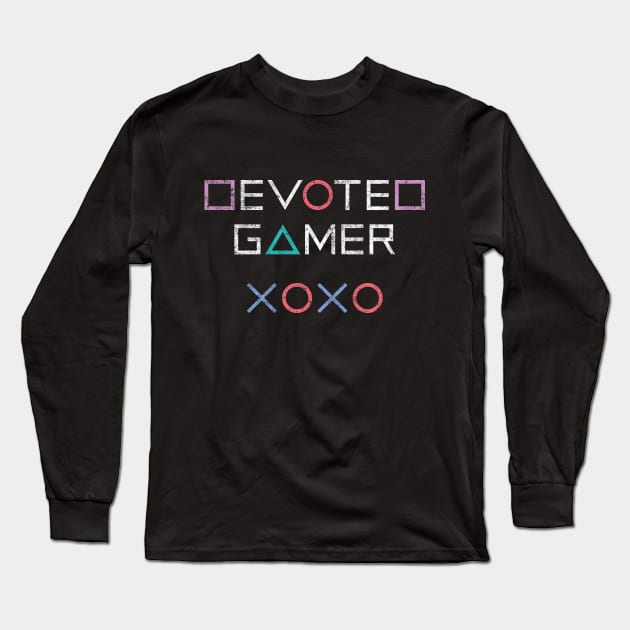 Devoted Gamer (White Text on Black) Long Sleeve T-Shirt by 1000Rainbows
